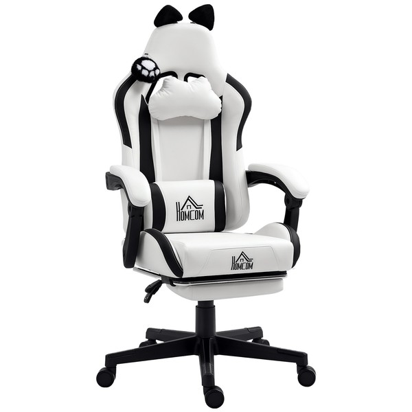 Silla Gamer Reclinable con Altura Ajustable Reposapiés Retráctil Soporte Lumbar 