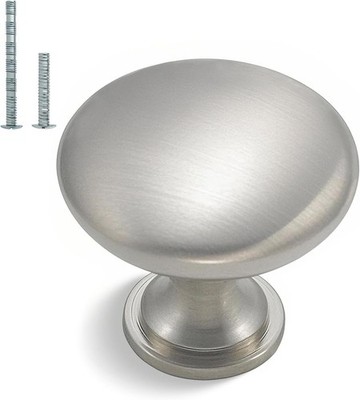 30 pcs Solid Metal Cabinet Pulls Drawer Knobs Round 1-1/8'' Brushed Satin Nickel