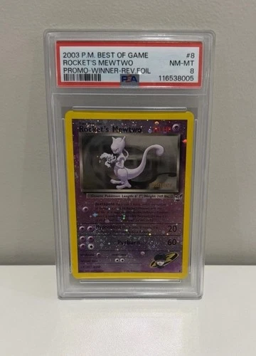 Pokemon Mewtwo 2003 Rockets Winner Reverse Holo #8 PSA 8 #MULTIPLE SWIRLS