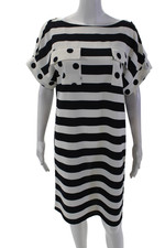 Carolina Herrera Womens Round Neck Short Sleeves Mini Shift Dress Striped Size M