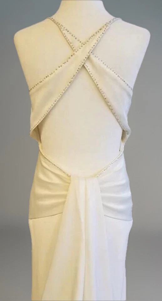 Ella Vintage Wedding Dress, Formal w Cross Back Straps & Full Length Veil - Image 4 of 4