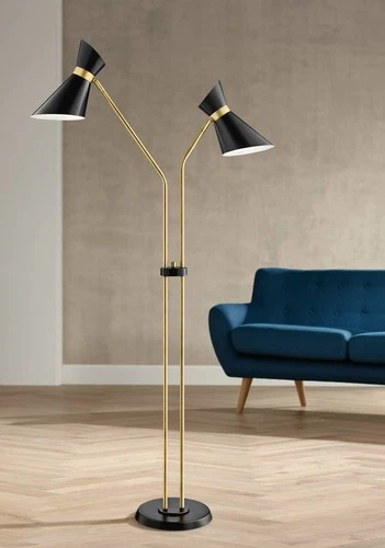 Lite Source Jared 60" Black and Antique Brass 2-Arm Floor Lamp - Picture 1 of 3