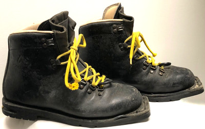 ASOLO SPORT SNOWPINE VNTG BOOTS 5510 BLACK LEATHER ITALY CC SKIING HIKING 8 1/2