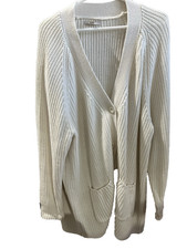 Woman Within LS pockets Shaker Knit long IVORY Cardigan 2X 3X 50 - 54x36 v-neck