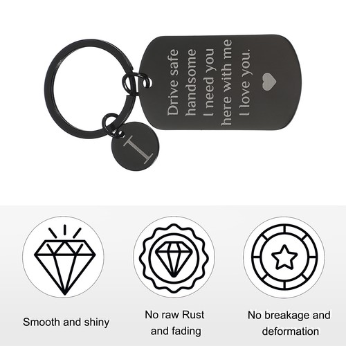 Drive Safe Keychain, 1 Pcs Letter I Keychain with Gift Box, Black White - Picture 3 of 6