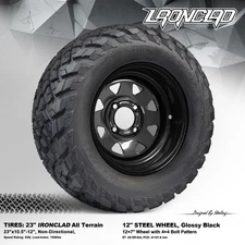 4x GOLF CART 12" Black Slotted Steel Wheels and 23"x10.5"-12" IRONCLAD A/T Tires