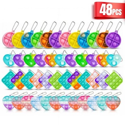 48 Pack Pop It Keychain Fidget Toys Silicone Bubble Sensory Party Favors Kids