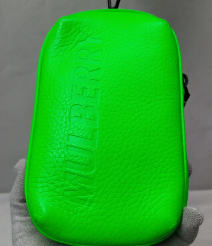 Mulberry England Neon Green Pebbled Leather Zipped Crossbody Bag - Pouch Wallet - Picture 7 of 24