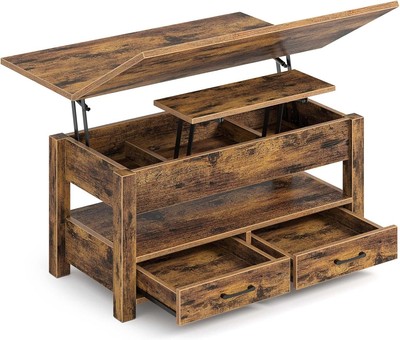 Rolanstar Coffee Table Lift Top, Multi-Function Convertible Coffee Table Drawers