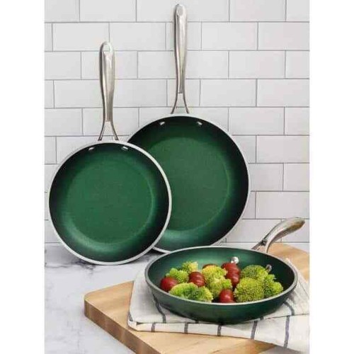 Padella antiaderente in alluminio ultra resistente triplo strato verde smeraldo 12 pollici - Foto 3 di 4