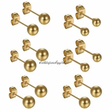 3/4/5/6/7/8mm Round Ball Bead Stainless Steel Men Women Ear Stud Earrings 2pcs