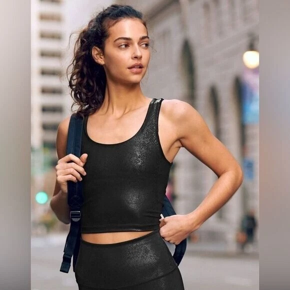 beyond-yoga cropped snake print racerback stretch tank-top