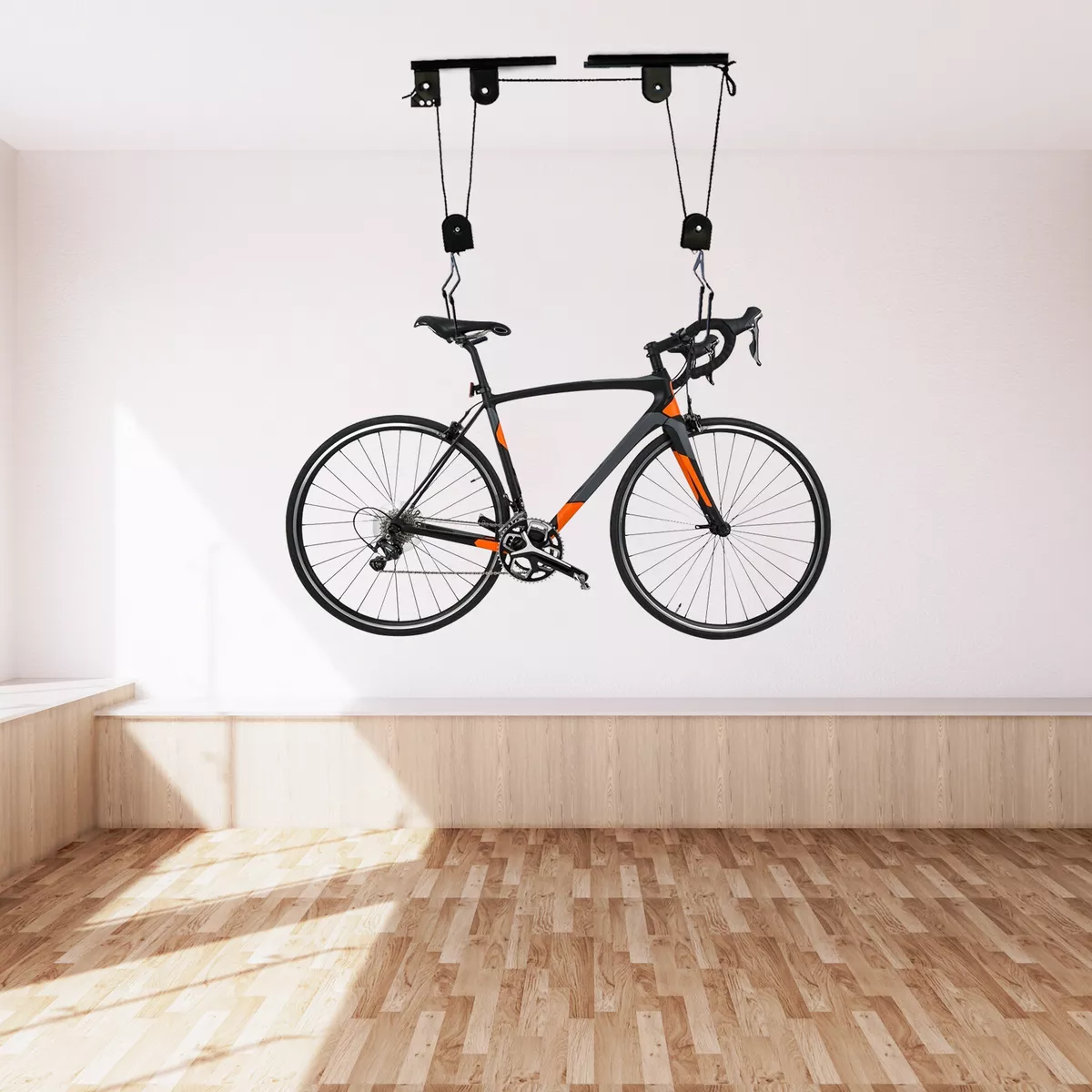 Bicycle Lift Hoist Bike Ceiling Mount Pulley Rack Garage Storage Hooks  Hanger