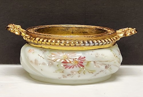 Wave Crest Helmschied Swirl Opal Ware Hand Painted Flowers Open Trinket Pin Tray - Afbeelding 8 van 8