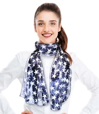 CBC CROWN Patriotic USA Flag Stars Theme Lightweight Silk Feeling Fashion Scarf