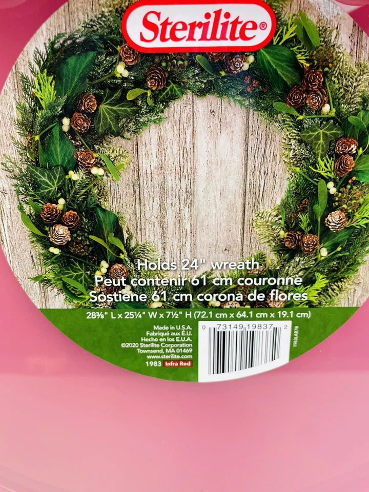 Sterilite Plastic 24” Wreath Storage Box Container with Handle Holiday Christmas - Image 4 of 4