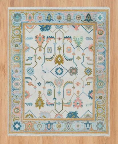 White 8x10 Hand-Knotted Oushak Rug – Bright Contemporary Area Rug for Bedroom - Picture 3 of 5