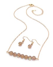 Brown Opaque Bead Fine Yellow Plated Gold Necklace And Earring Set
