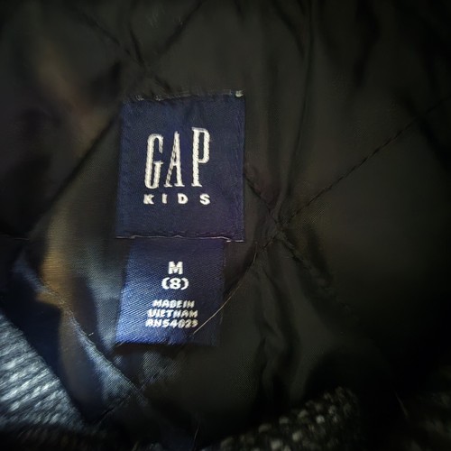 Vtg Gap Kids Wool Duffle Jacket Coat Sz MED (8) Gray Herringbone Hood Classic - Picture 5 of 15