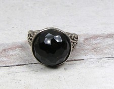 Sterling Silver Faceted Black Onyx CFJ Artisan Bali Style Ring Thailand 6.75