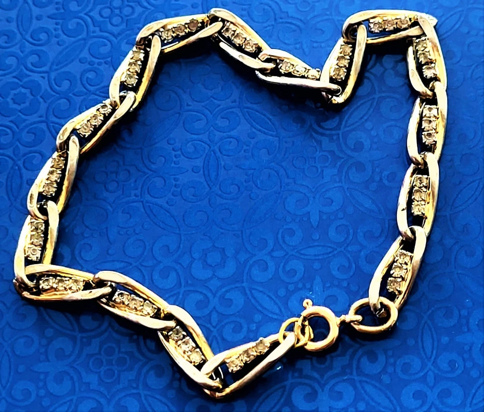 Clear Topaz GOLD Ton Women's VINTEGE Bracelet 9.2" Foto 4 de 4