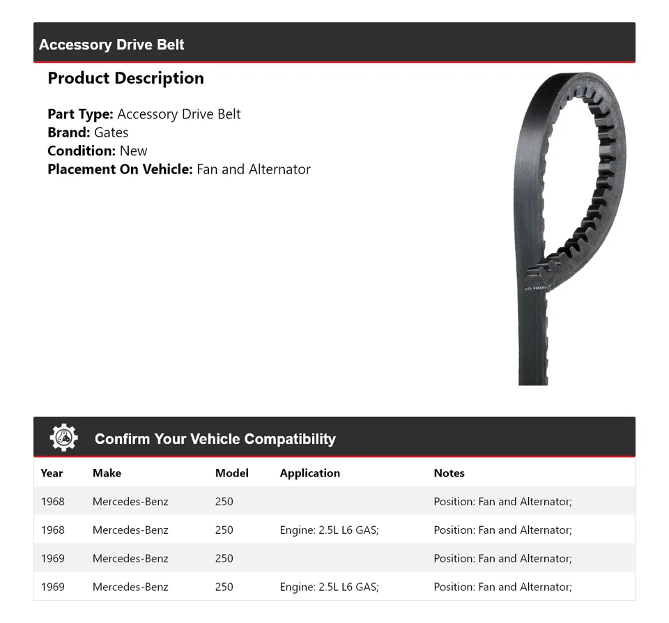 For 1968-1969 Mercedes-Benz 250 Accessory Drive Belt Fan and Alternator Gates - Image 2 of 4