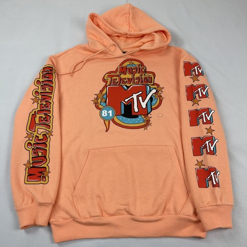 MTV Music Television Graphic Pullover Hoodie Adult Size Medium Color Coral Pink - Picture 6 of 11