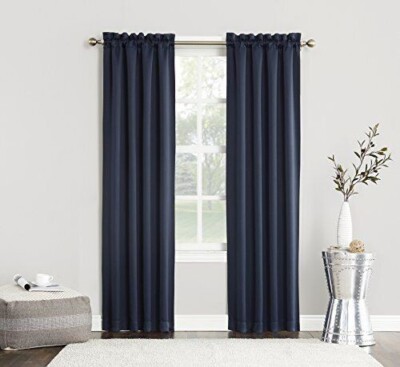 Sun Zero Easton Energy Saving Blackout Rod Pocket Curtain Panel 40'' x 84'' Navy