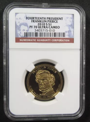 2010-S $1 Franklin Pierce NGC PF70 Ultra Cameo. Registry grade. (125132)