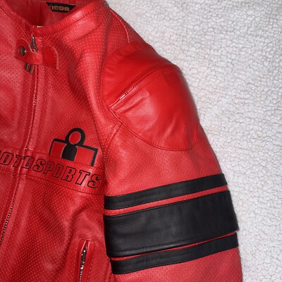 Icon Motorsports Men's Pursuit Jacket Armored Leather Red/Black