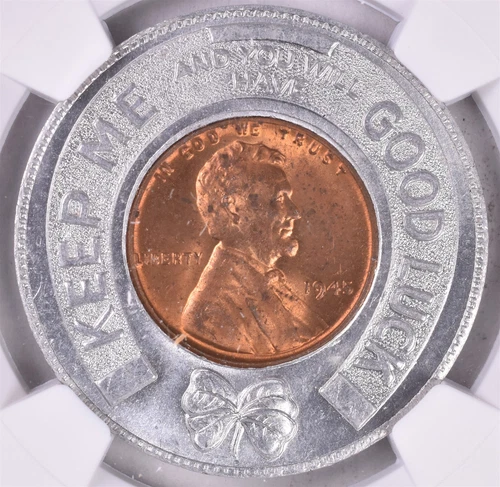 1945 Lincoln Wheat Penny Cent Encased Jean's Funny House Cleveland OH NGC MS65 