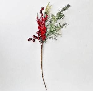 Iced Berry Cluster Sprigs Holly Pine Spray Branch Long Xmas Decor Red Cranberry