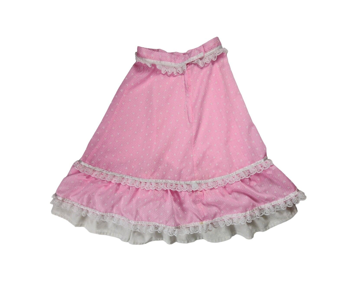 Vintage Handmade Skirt Girls Size 10 Ruffle Cottage Cotton Floral Pink Zip