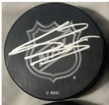 Denton Mateychuk Signed Autograph 2022 NHL LOGO Hockey Puck COLUMBUS BLUE JACKET