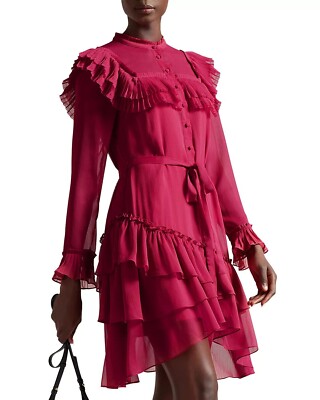 Ted Baker Anastai Ruffle Detail Shirt Dress Size:2/6 $325 NWT