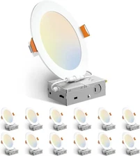 12 Pack 6 Inch 13W 5CCT Ultra-Thin LED Recessed Ceiling Light with Junction Box