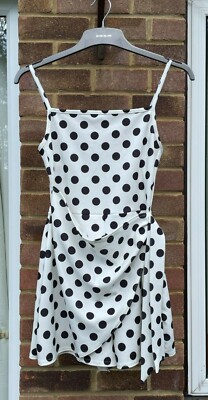 Pretty Little Thing, PLT, UK 8, White Polka Dot, Strappy, Wrap, Playsuit  UK