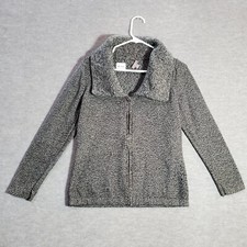 J. Jill Women Sweater Small Gray Full Zip Heavy Collar Long Sleeve READ