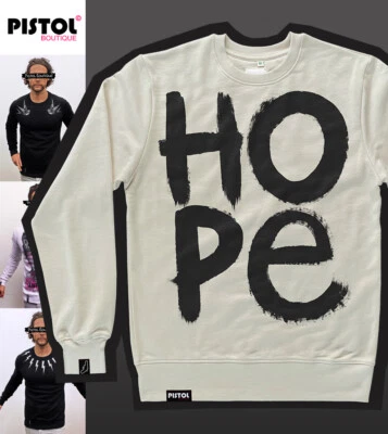 Pistol Boutique Sweatshirt Homme Beige HOPE Paint Graffiti En Jersey Coton - Photo 1/4