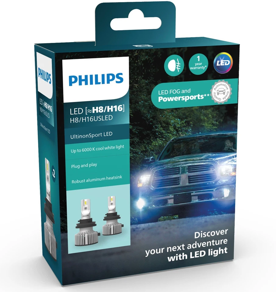 Philips UltinonSport LED Blanco H16 64219 Dos Bombillas Luz Antiniebla Reemplazar Actualización OE Foto 2 de 4