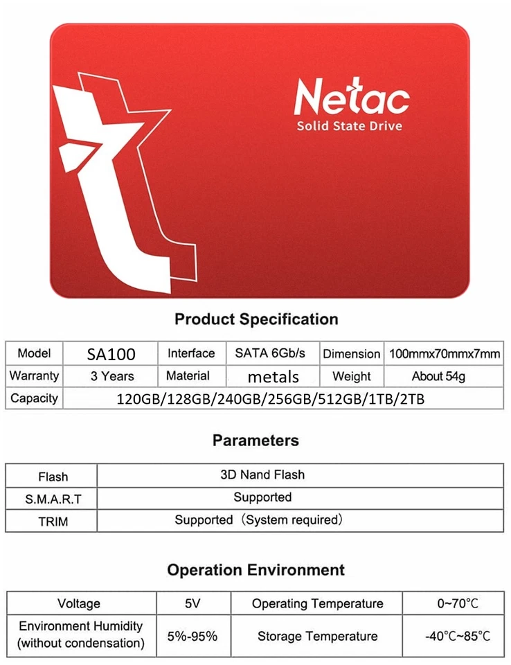 Netac SSD Festplatte 2,5 zoll interne 2TB SATA III 6 Gbps Solid State Drive - Bild 2 von 4