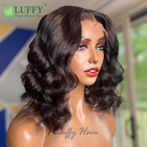 Short Bob Full Lace Wigs Pre Plucked Body Wave 13*6 Lace Front Human Hair Wigs - Picture 1 of 12