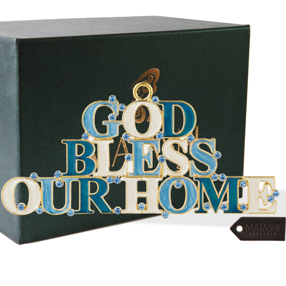 Handmade God Bless Our Home Wall Art Sign , 7.5'' Blue & Ivory Ornament - Image 2 of 4