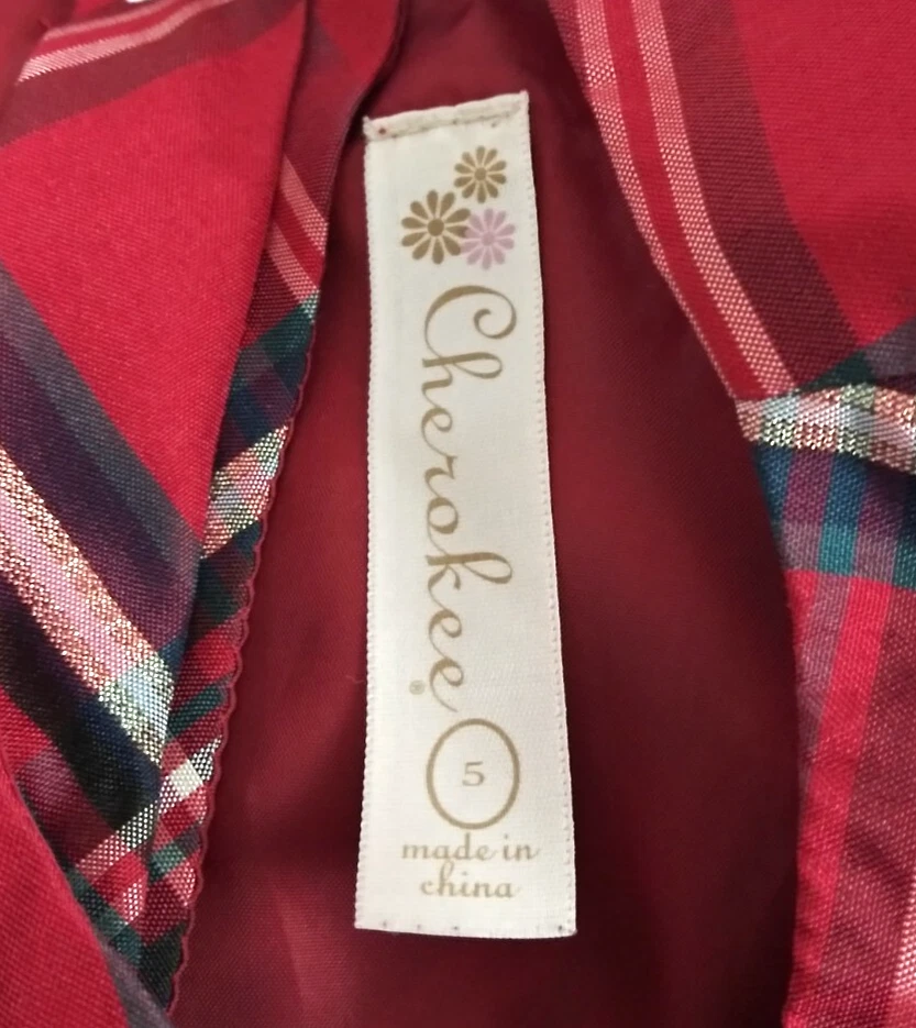 Vestido Cherokee Rojo a Cuadros con Rayas Metálicas y Lazo Niñas Talla 5 Foto 4 de 4