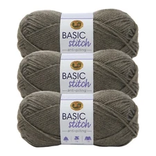 (3 Pack) Lion Brand Yarn 202-402K Basic Stitch Anti Pilling Yarn, Taupe Heather