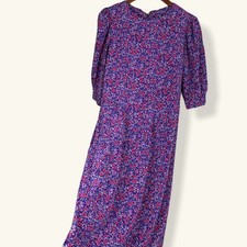 Vintage Purple Floral Dress Size 12 Women's Modest Lisa Petites 80s Vintage