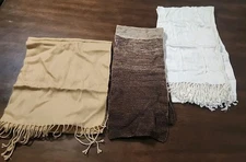 Lot Of 3 Scarves Acrylic Tan, White Multicolor Brown
