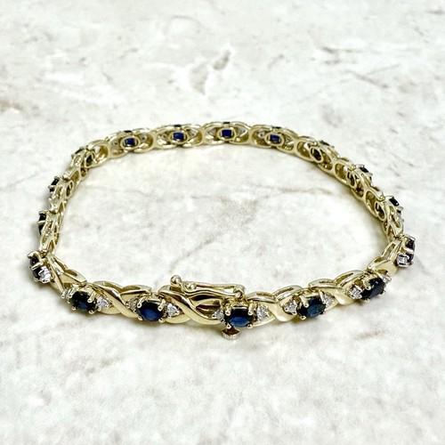 Vintage 14K Blue Sapphire Bracelet - Solid 14K Yellow Gold Sapphire XO Bracelet - Picture 3 of 5