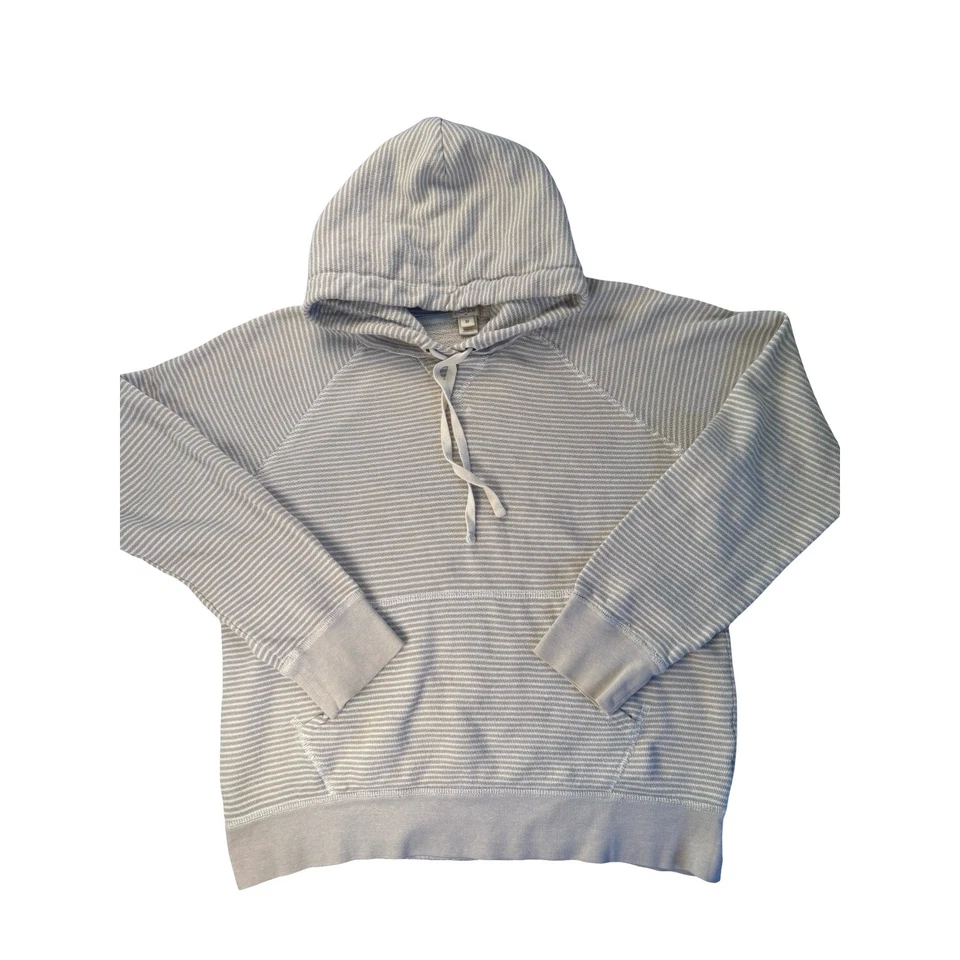 J. Crew Striped Raglan Sleeve Hoodie Gray White Cotton Pullover Casual Comfort - Image 4 of 4