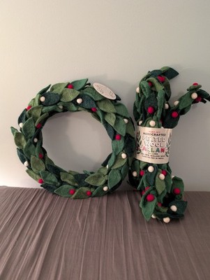 Trader Joe's Felted Wool Christmas Wreath And 9 Ft Garland